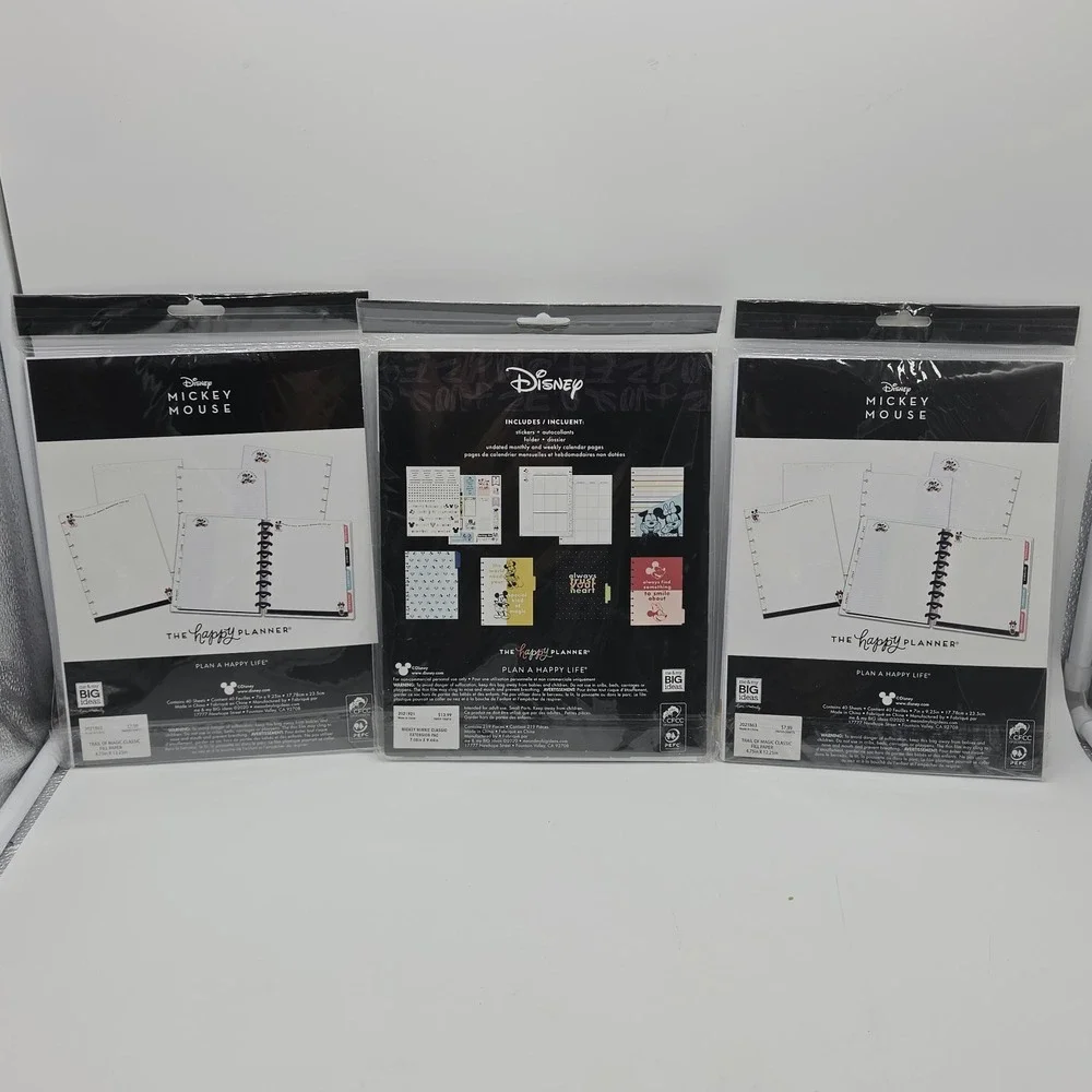 NEW 3x Happy Planner DISNEY Mickey Minnie Mouse Classic Paper Stickers Folder